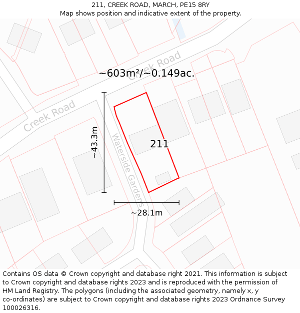 211, CREEK ROAD, MARCH, PE15 8RY: Plot and title map