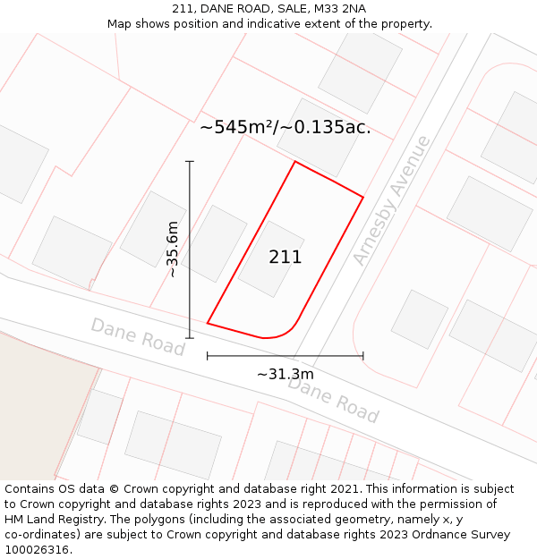 211, DANE ROAD, SALE, M33 2NA: Plot and title map