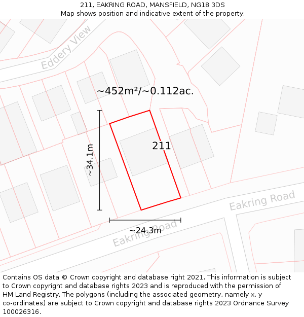 211, EAKRING ROAD, MANSFIELD, NG18 3DS: Plot and title map