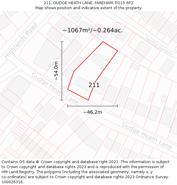 211, GUDGE HEATH LANE, FAREHAM, PO15 6PZ: Plot and title map