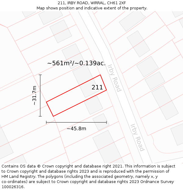 211, IRBY ROAD, WIRRAL, CH61 2XF: Plot and title map