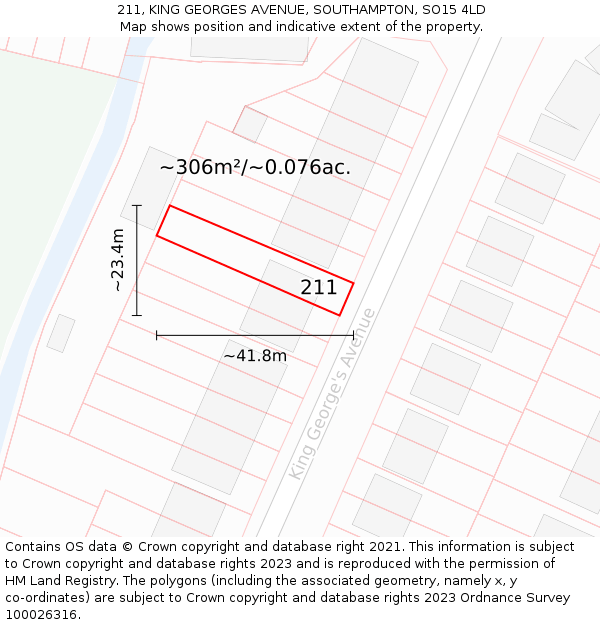 211, KING GEORGES AVENUE, SOUTHAMPTON, SO15 4LD: Plot and title map