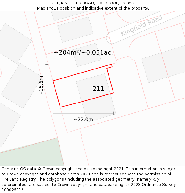 211, KINGFIELD ROAD, LIVERPOOL, L9 3AN: Plot and title map