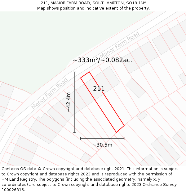 211, MANOR FARM ROAD, SOUTHAMPTON, SO18 1NY: Plot and title map