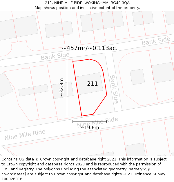 211, NINE MILE RIDE, WOKINGHAM, RG40 3QA: Plot and title map