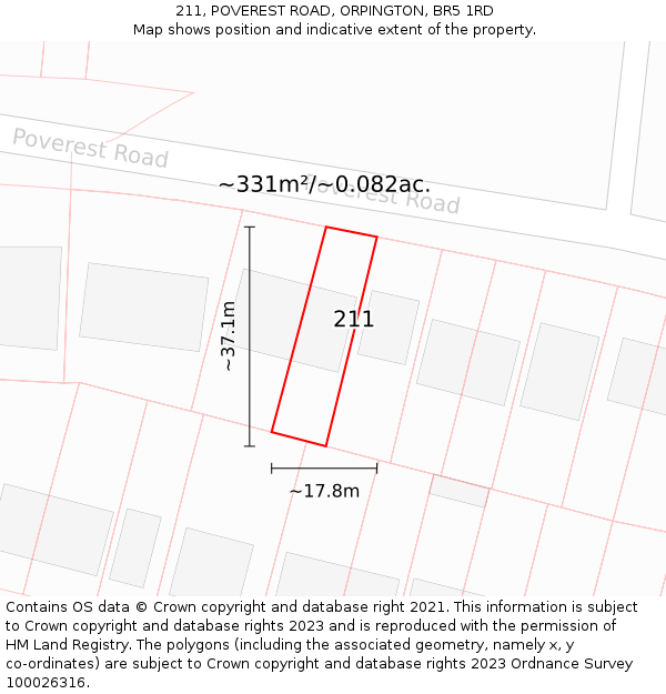 211, POVEREST ROAD, ORPINGTON, BR5 1RD: Plot and title map
