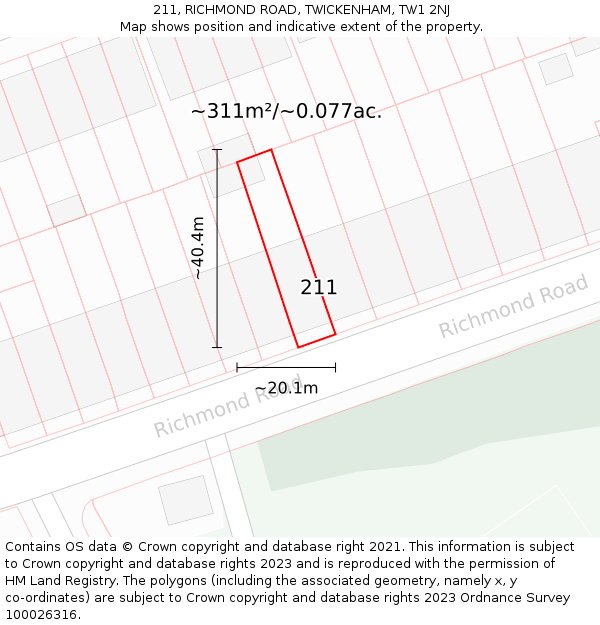 211, RICHMOND ROAD, TWICKENHAM, TW1 2NJ: Plot and title map