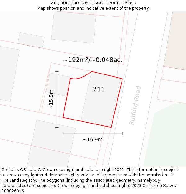 211, RUFFORD ROAD, SOUTHPORT, PR9 8JD: Plot and title map