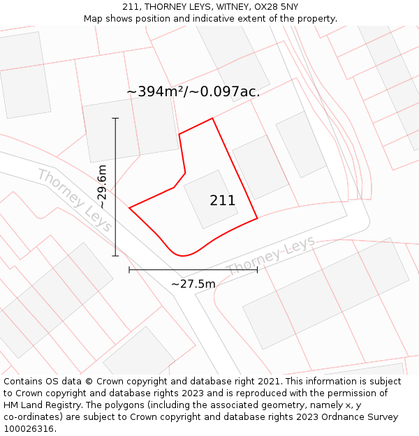 211, THORNEY LEYS, WITNEY, OX28 5NY: Plot and title map