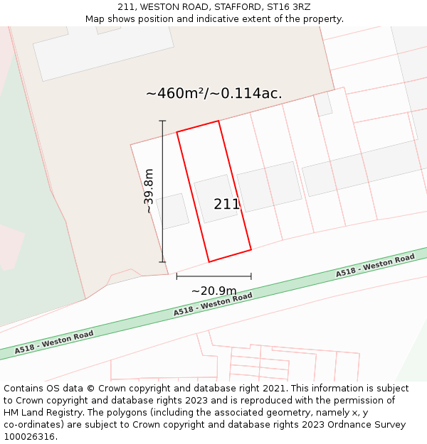 211, WESTON ROAD, STAFFORD, ST16 3RZ: Plot and title map