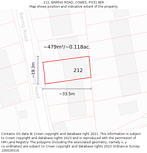 212, BARING ROAD, COWES, PO31 8ER: Plot and title map