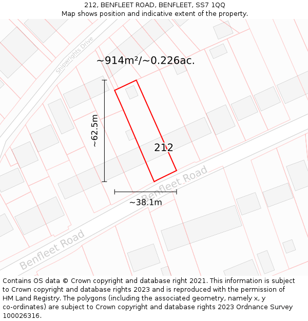 212, BENFLEET ROAD, BENFLEET, SS7 1QQ: Plot and title map