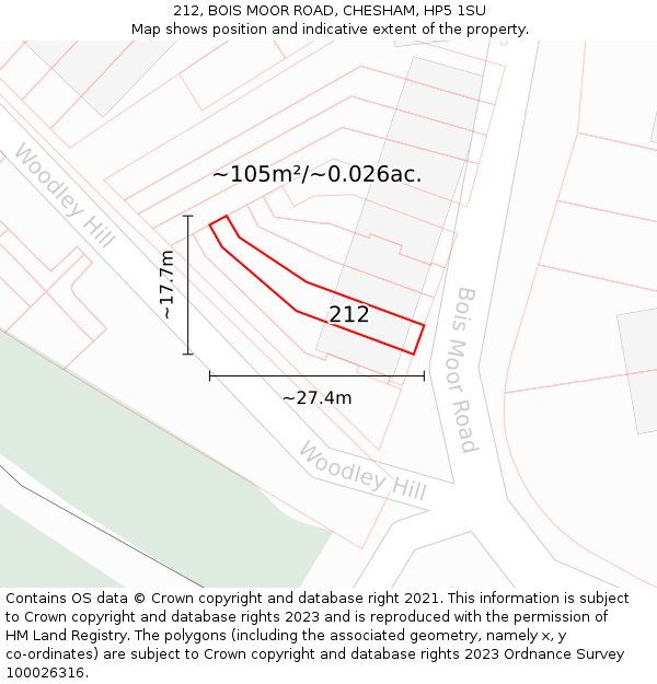 212, BOIS MOOR ROAD, CHESHAM, HP5 1SU: Plot and title map