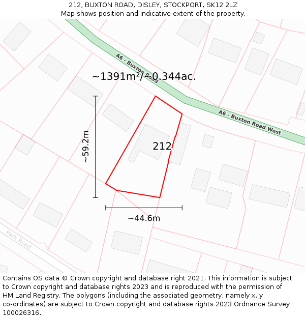212, BUXTON ROAD, DISLEY, STOCKPORT, SK12 2LZ: Plot and title map