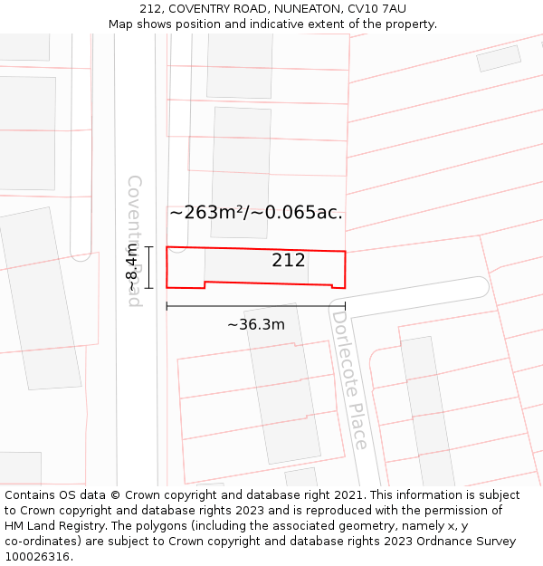 212, COVENTRY ROAD, NUNEATON, CV10 7AU: Plot and title map