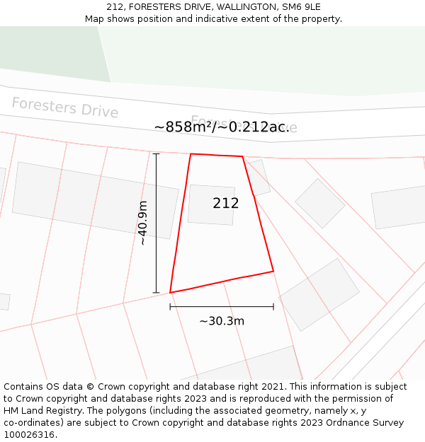 212, FORESTERS DRIVE, WALLINGTON, SM6 9LE: Plot and title map