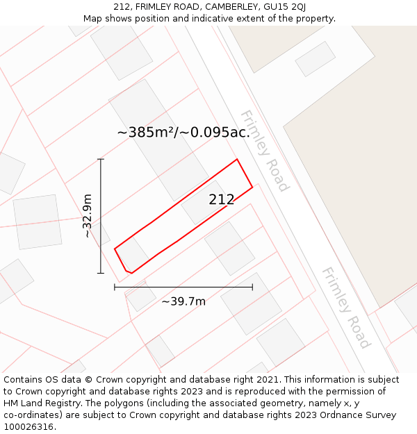 212, FRIMLEY ROAD, CAMBERLEY, GU15 2QJ: Plot and title map