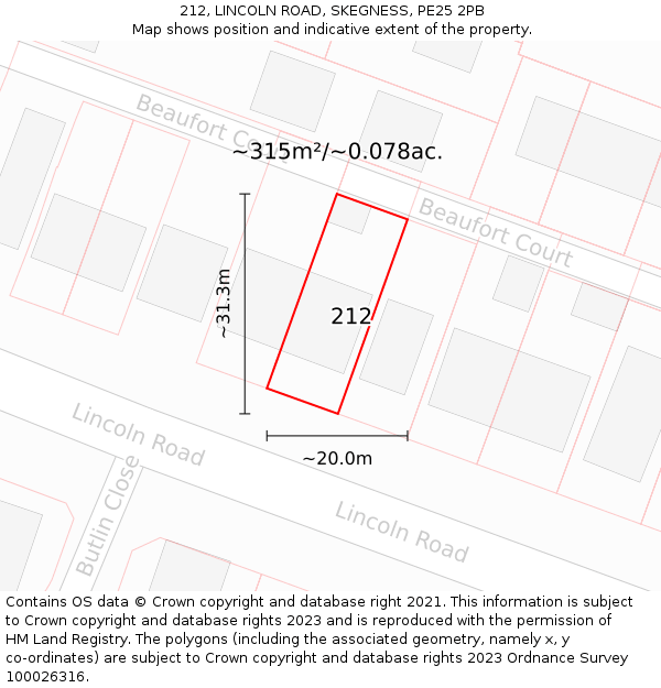 212, LINCOLN ROAD, SKEGNESS, PE25 2PB: Plot and title map