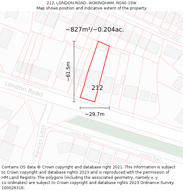 212, LONDON ROAD, WOKINGHAM, RG40 1SW: Plot and title map