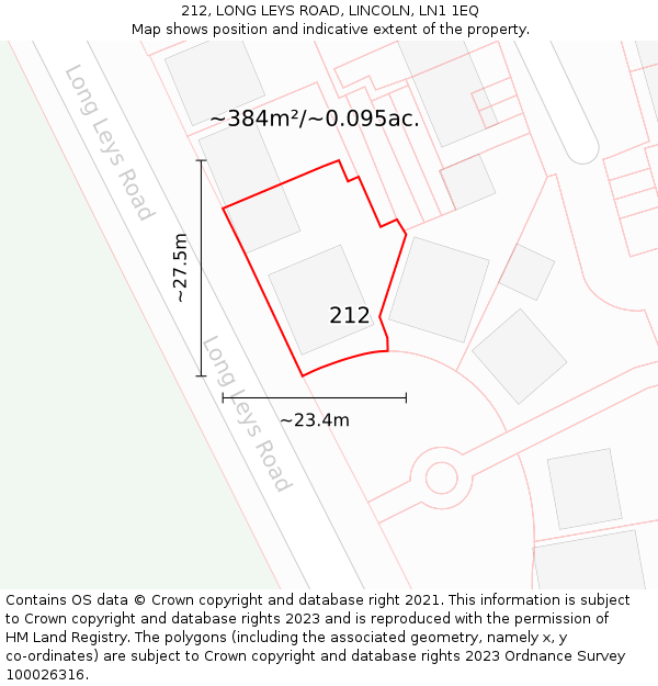 212, LONG LEYS ROAD, LINCOLN, LN1 1EQ: Plot and title map