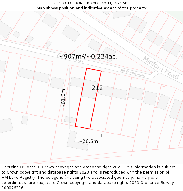 212, OLD FROME ROAD, BATH, BA2 5RH: Plot and title map