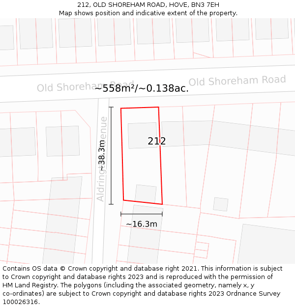 212, OLD SHOREHAM ROAD, HOVE, BN3 7EH: Plot and title map