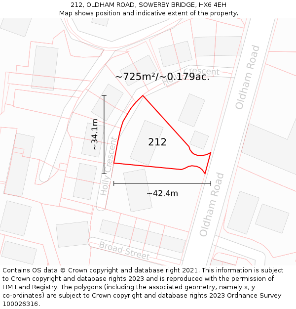 212, OLDHAM ROAD, SOWERBY BRIDGE, HX6 4EH: Plot and title map