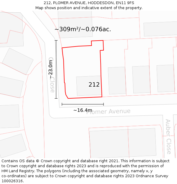 212, PLOMER AVENUE, HODDESDON, EN11 9FS: Plot and title map