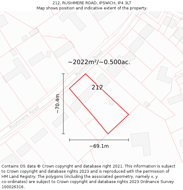 212, RUSHMERE ROAD, IPSWICH, IP4 3LT: Plot and title map