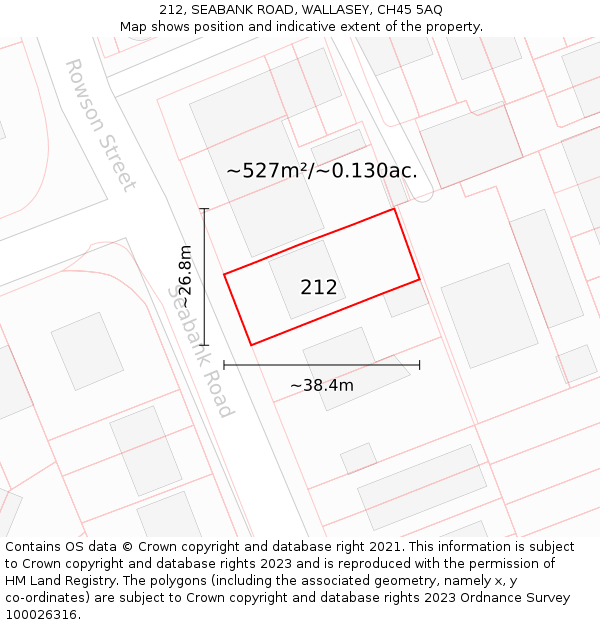 212, SEABANK ROAD, WALLASEY, CH45 5AQ: Plot and title map