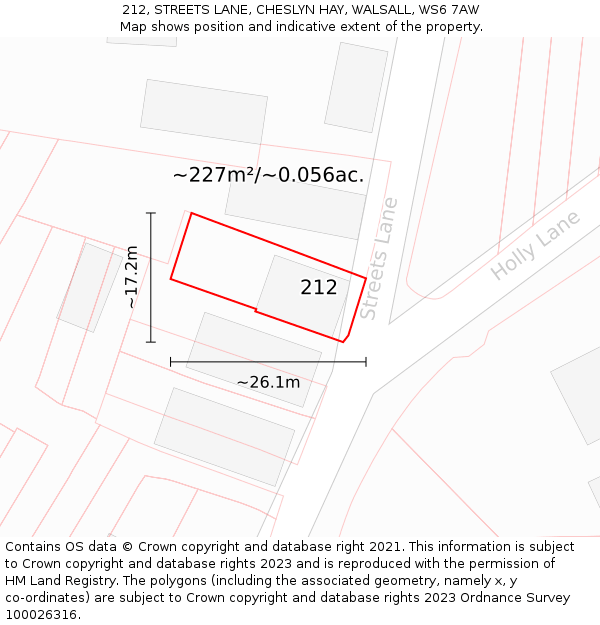 212, STREETS LANE, CHESLYN HAY, WALSALL, WS6 7AW: Plot and title map
