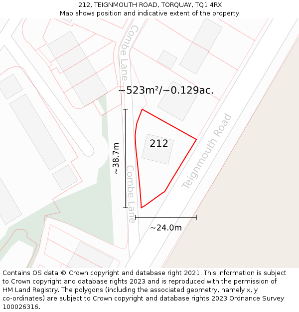 212, TEIGNMOUTH ROAD, TORQUAY, TQ1 4RX: Plot and title map