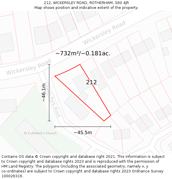 212, WICKERSLEY ROAD, ROTHERHAM, S60 4JR: Plot and title map