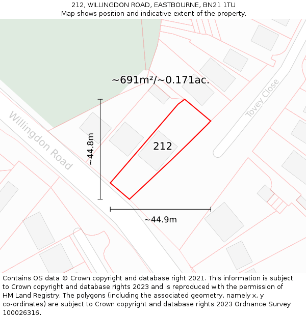 212, WILLINGDON ROAD, EASTBOURNE, BN21 1TU: Plot and title map