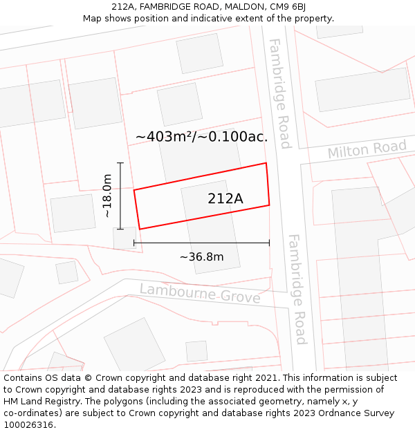 212A, FAMBRIDGE ROAD, MALDON, CM9 6BJ: Plot and title map
