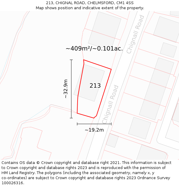 213, CHIGNAL ROAD, CHELMSFORD, CM1 4SS: Plot and title map