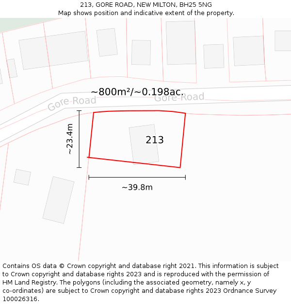 213, GORE ROAD, NEW MILTON, BH25 5NG: Plot and title map