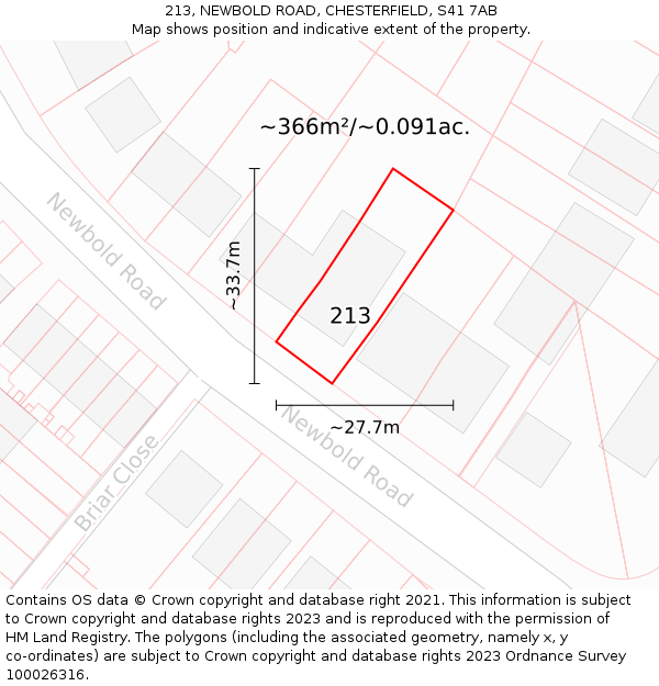 213, NEWBOLD ROAD, CHESTERFIELD, S41 7AB: Plot and title map