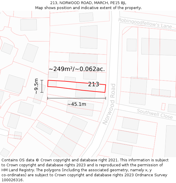 213, NORWOOD ROAD, MARCH, PE15 8JL: Plot and title map