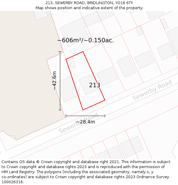 213, SEWERBY ROAD, BRIDLINGTON, YO16 6TY: Plot and title map