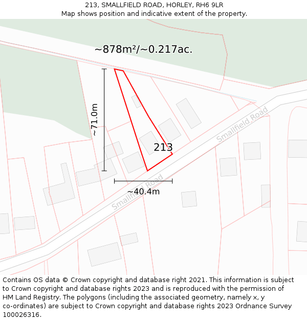 213, SMALLFIELD ROAD, HORLEY, RH6 9LR: Plot and title map