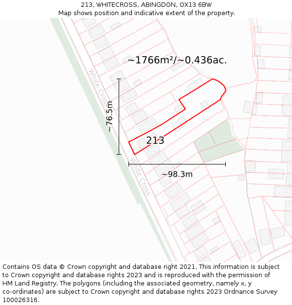 213, WHITECROSS, ABINGDON, OX13 6BW: Plot and title map