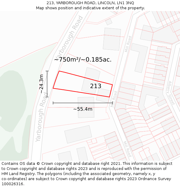 213, YARBOROUGH ROAD, LINCOLN, LN1 3NQ: Plot and title map