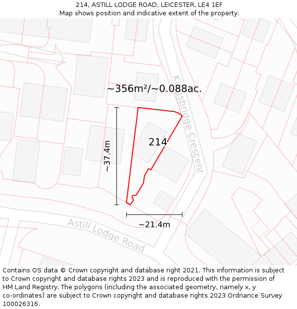 214, ASTILL LODGE ROAD, LEICESTER, LE4 1EF: Plot and title map