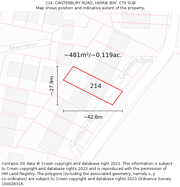 214, CANTERBURY ROAD, HERNE BAY, CT6 5UB: Plot and title map