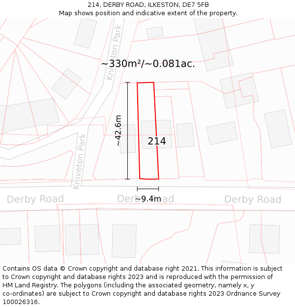 214, DERBY ROAD, ILKESTON, DE7 5FB: Plot and title map