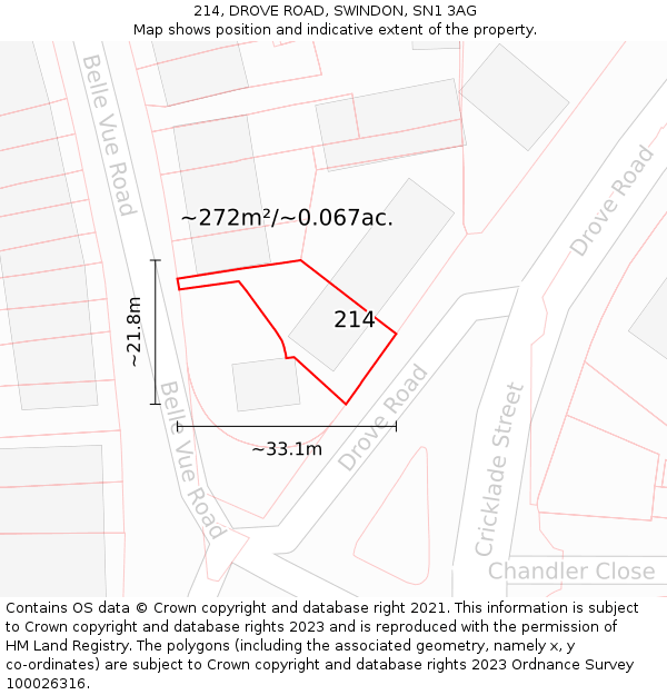 214, DROVE ROAD, SWINDON, SN1 3AG: Plot and title map