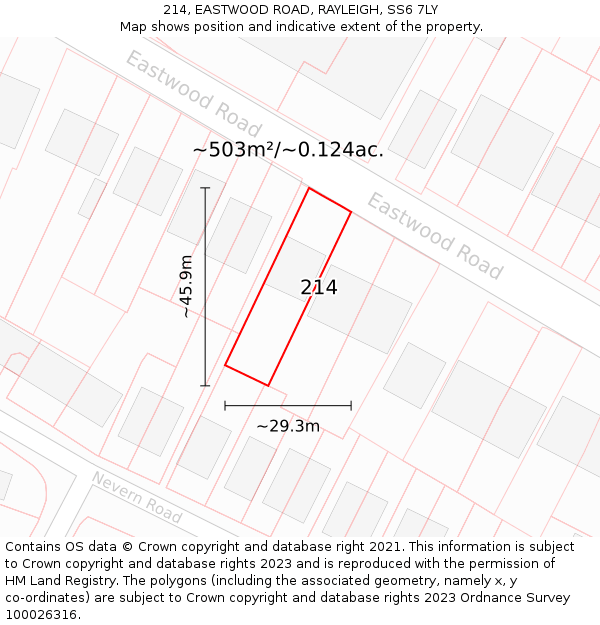 214, EASTWOOD ROAD, RAYLEIGH, SS6 7LY: Plot and title map