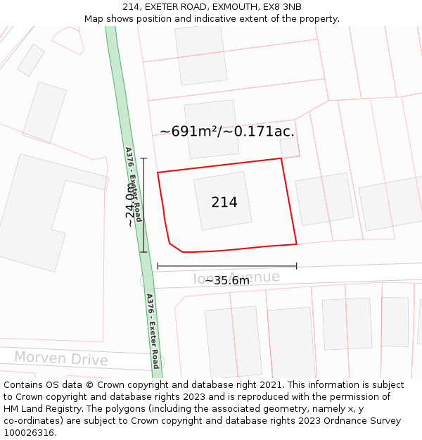 214, EXETER ROAD, EXMOUTH, EX8 3NB: Plot and title map