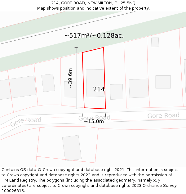 214, GORE ROAD, NEW MILTON, BH25 5NQ: Plot and title map